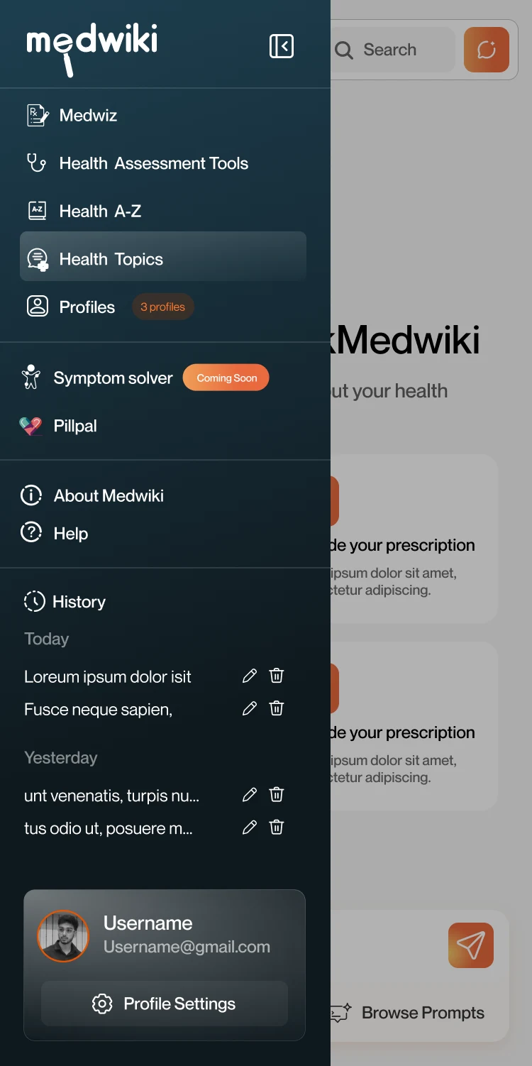 Mobile: sidebar opened as a drawer