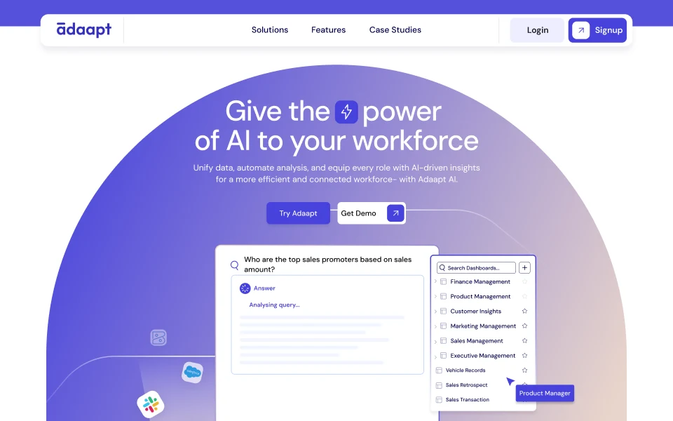 Adaapt website, desktop screen 1: hero, Give the power of AI to your workforce