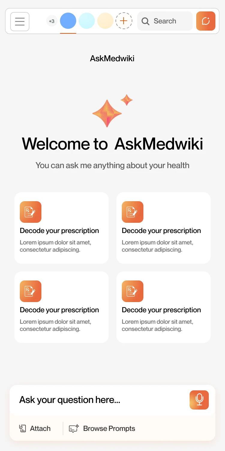 Mobile: welcome screen with the profile avatar row