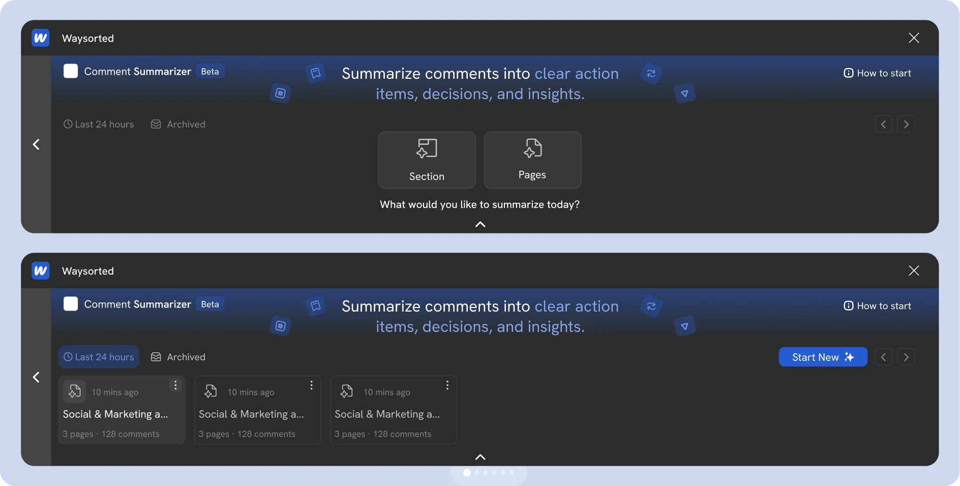 Smart scope selection: pick sections or pages to summarize