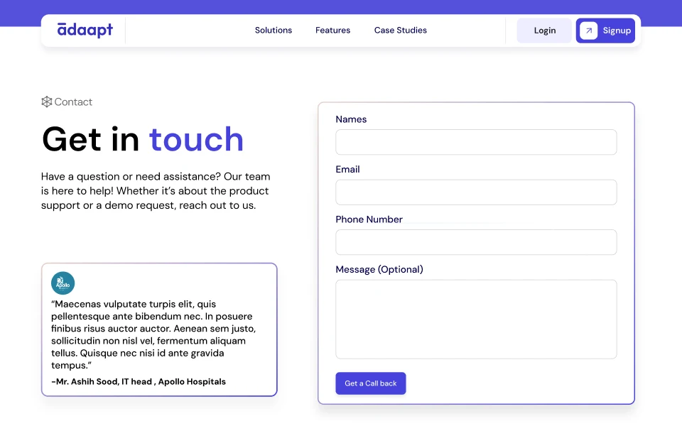 Adaapt website, desktop screen 5