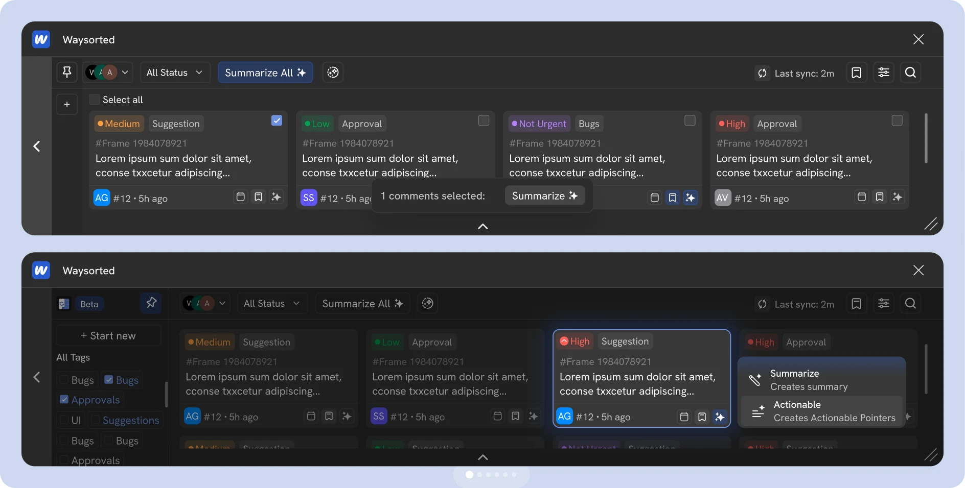 Batch and individual comment summarization